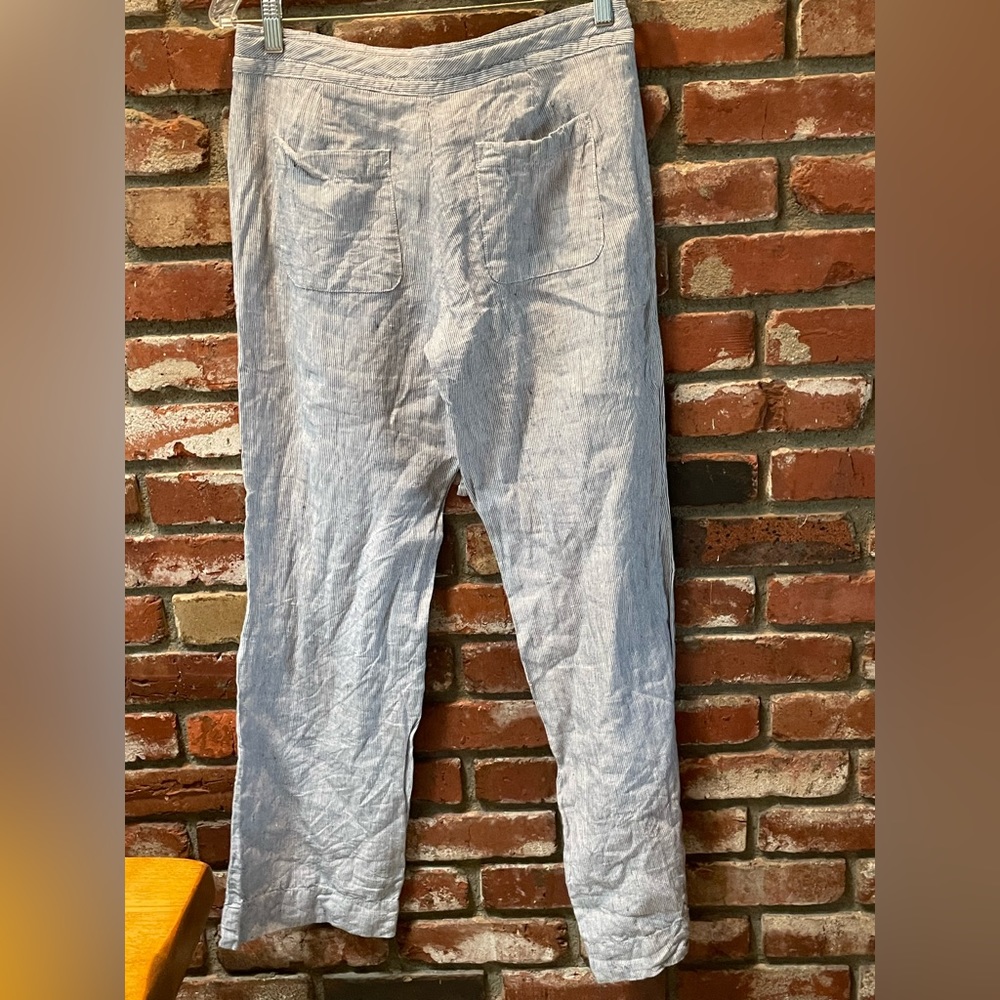 BANANA REPUBLIC Blue & White Stripped Wide Leg Mid Rise Linen Pant sz6 lagenlook